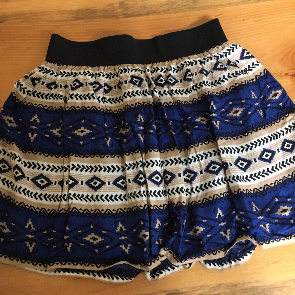 Blue and Beige Aztec Mini Skirt